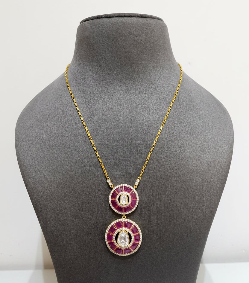 Dual-Tiered Ruby Glass Mosaic Disc Pendant Set