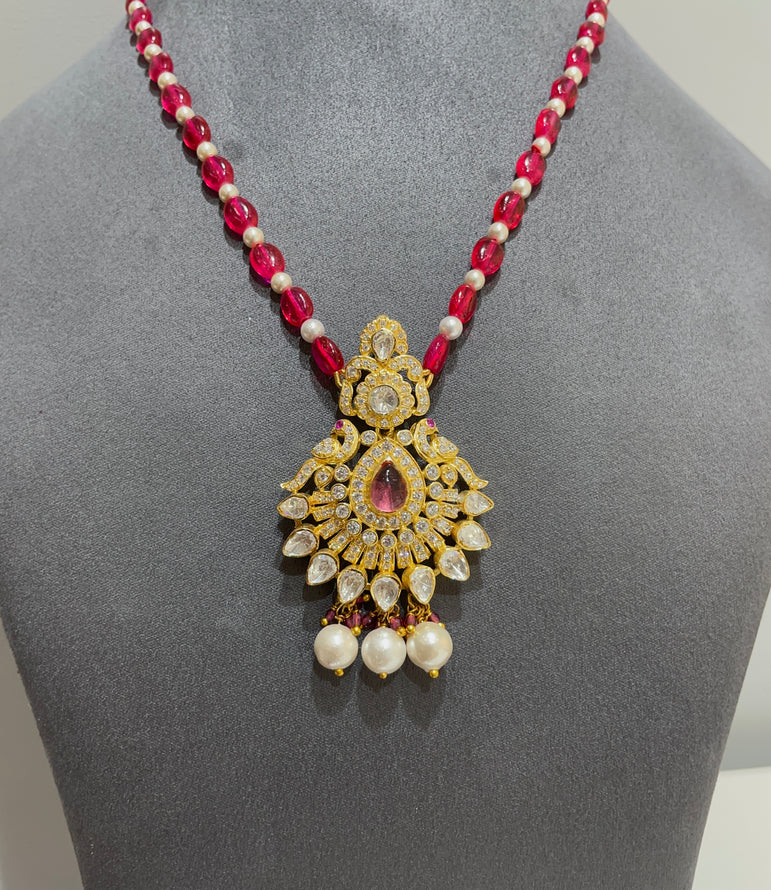 925 Silver Traditional Peacock Polki Pendant