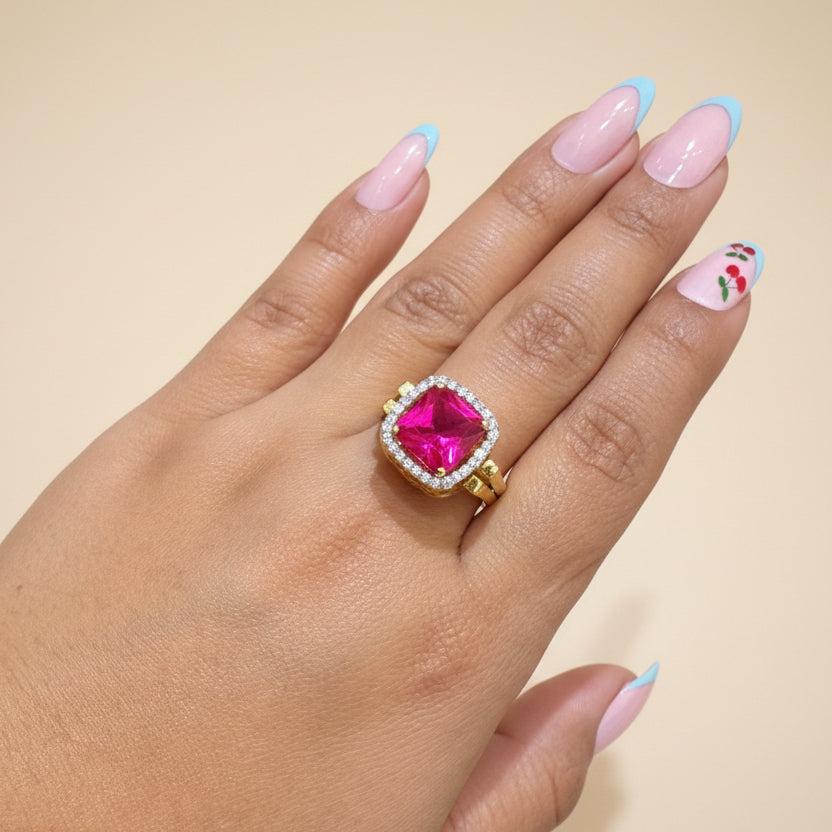 pink & Emerald Reversible Diamond Ring