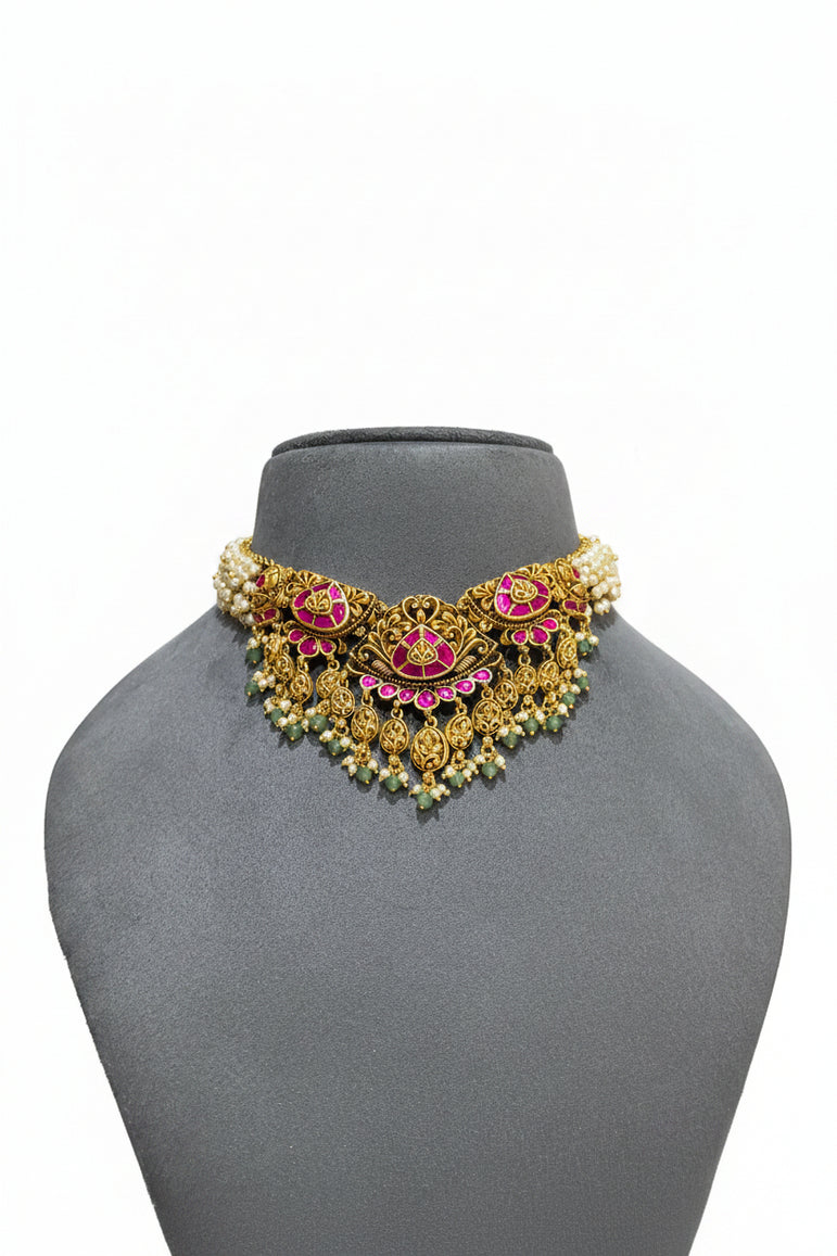 Heritage Ruby Blossom Statement Gold Look Choker