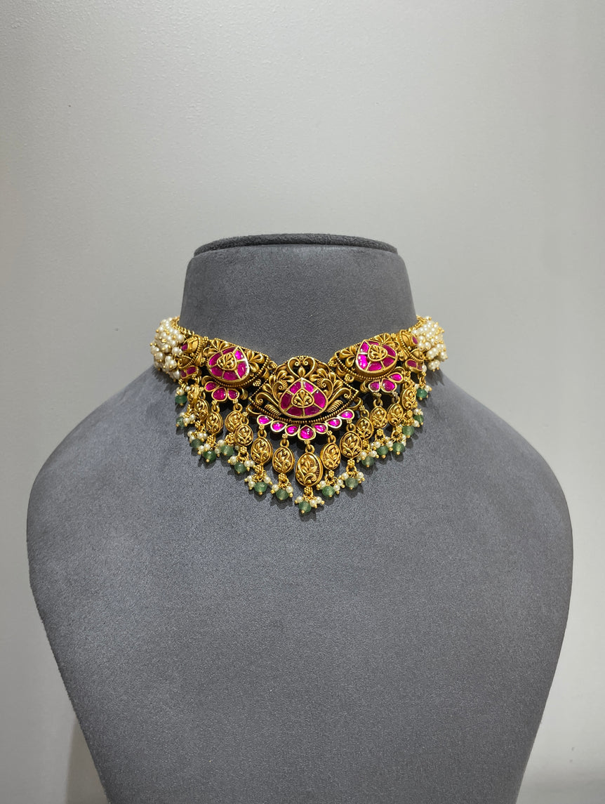 925 Silver Regal Antique Gold Look Choker Necklace