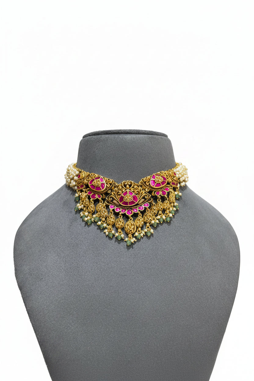 Heritage Ruby Blossom Statement Gold Look Choker