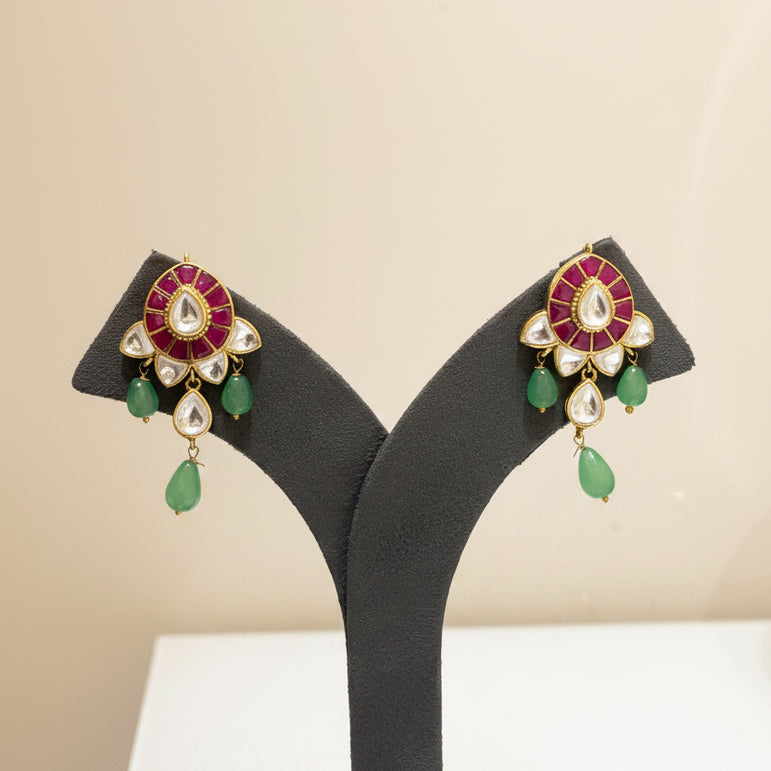 Ruby Enamel & Moissanite Polki Solar Rosette Set