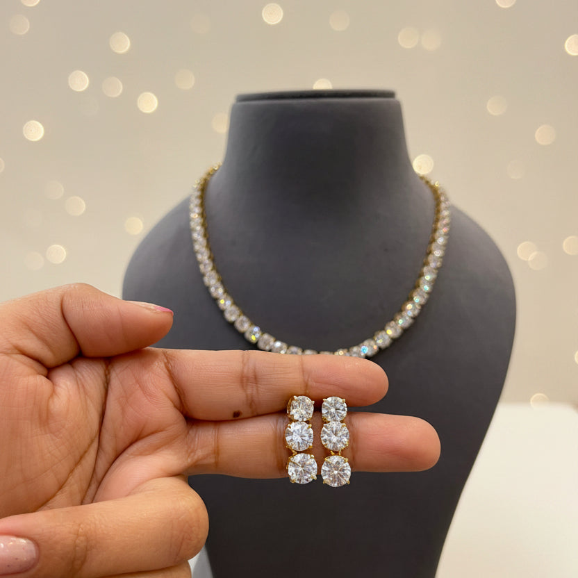 Brilliant Solitaire Tennis Diamond Necklace Set