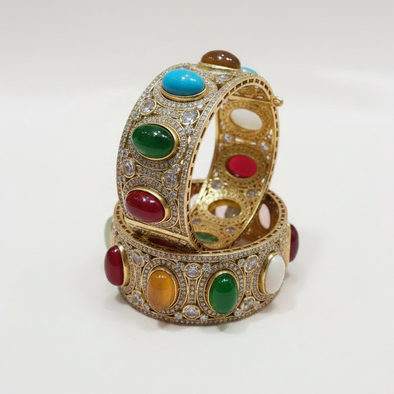 Royal Multi-Gemstone Navratna Inspired Openable Bangle