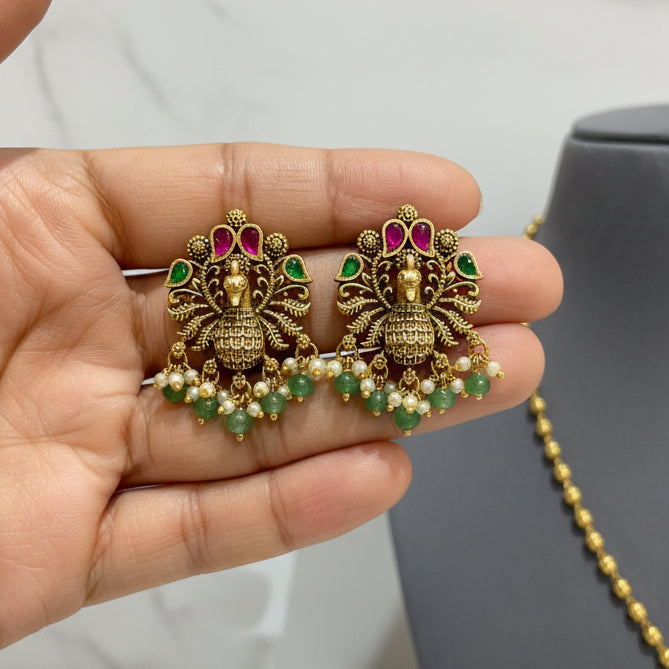 Antique Peacock Nakshi Pendant Set