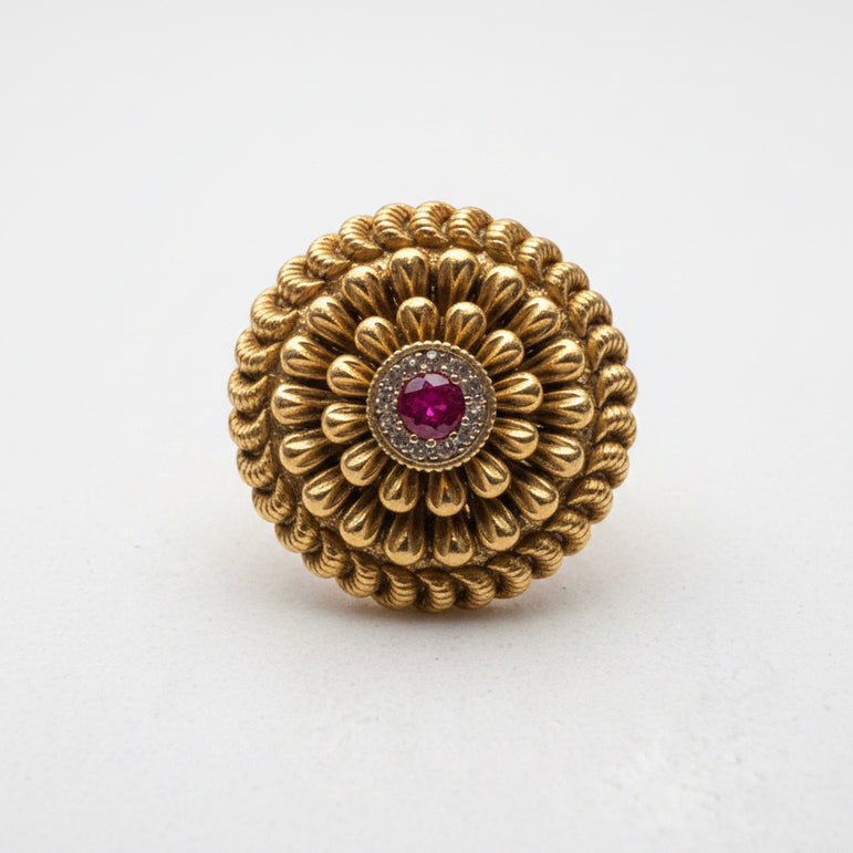 Nakshi Sculpted Dome Statement Gold Look Ring