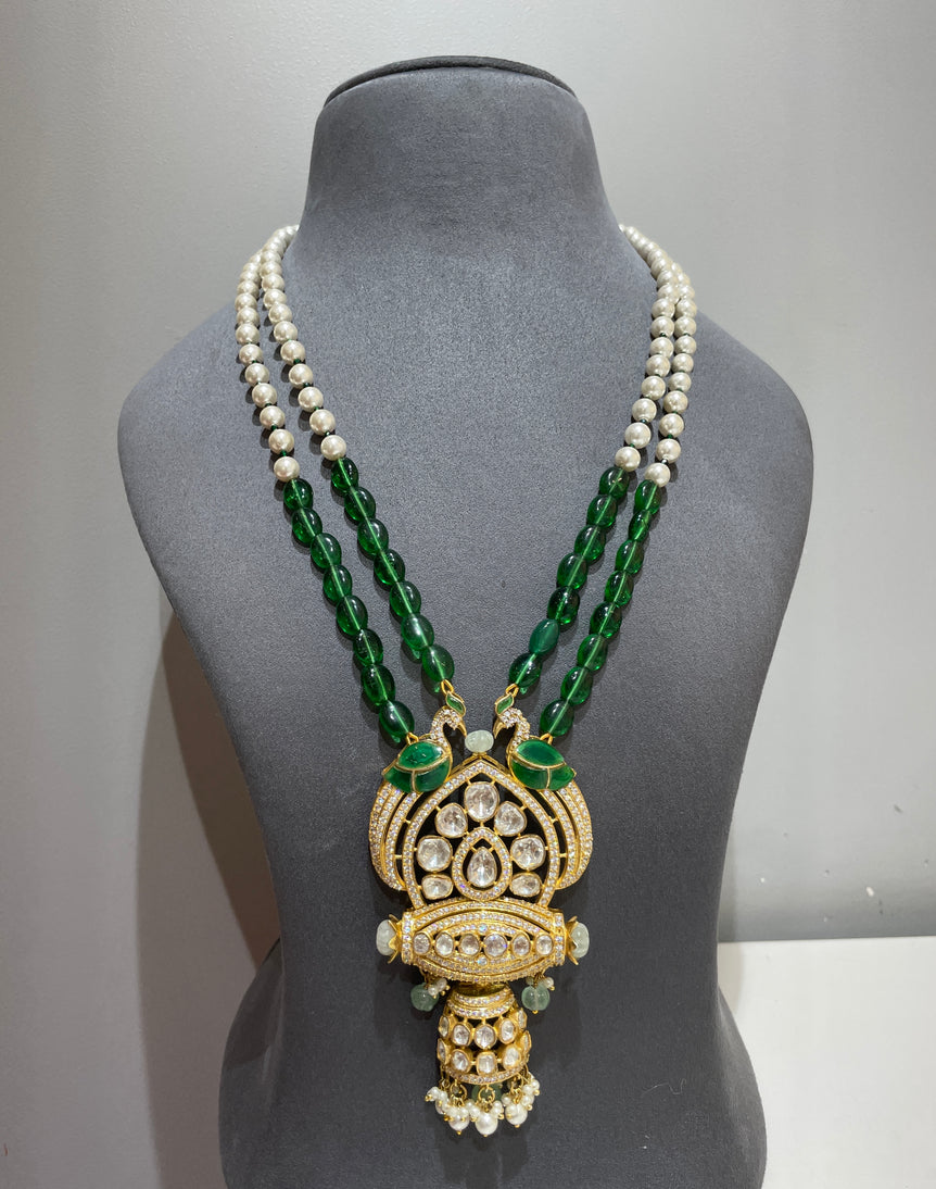 925 Silver Traditional Peacock Polki Pendant