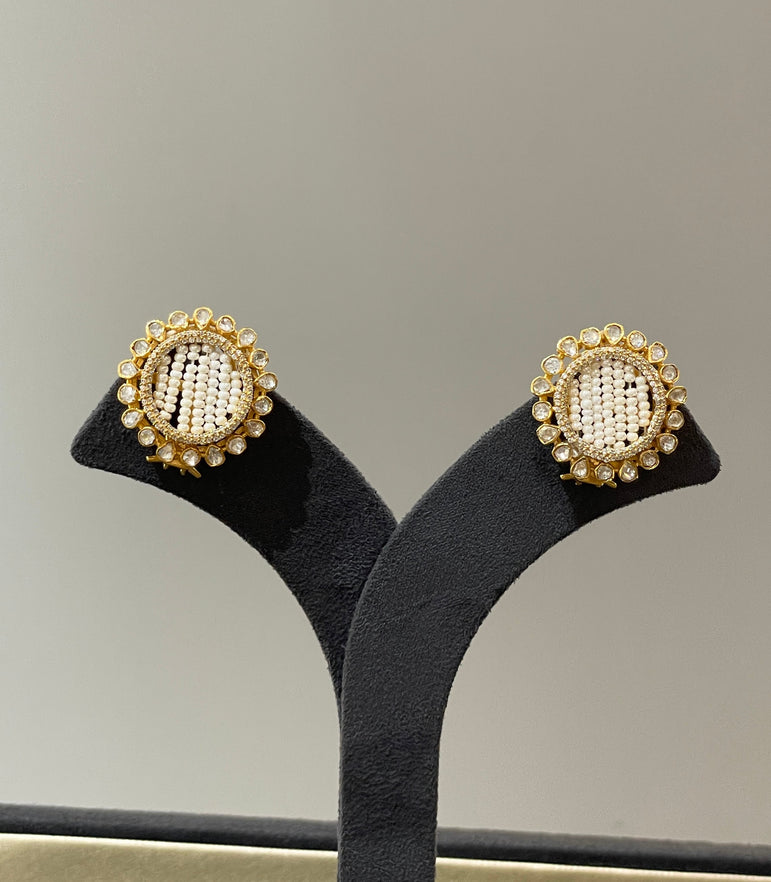 925 Silver Ethnic Pearl & Polki Earrings