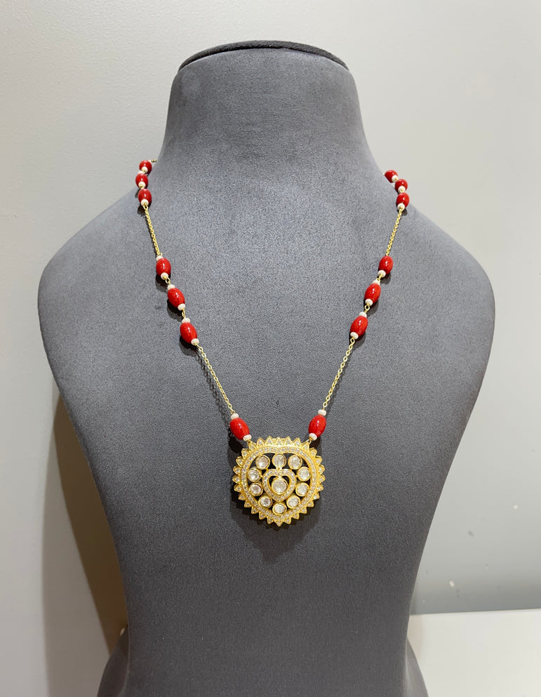 Heritage Heart Medallion Moissanite Polki Pendant