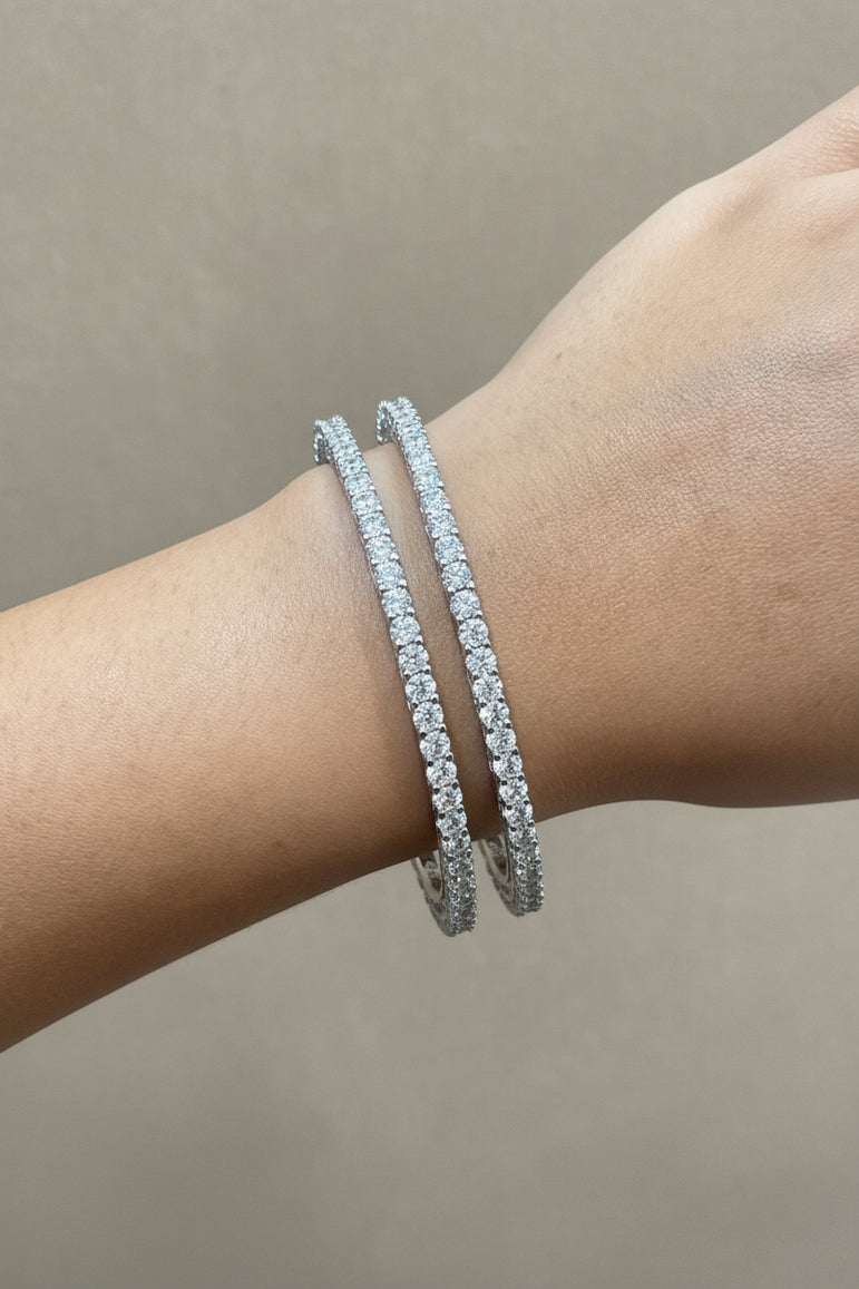 Classic Slim Halo Pair with Premium Rhodium Finish Diamond Bangle