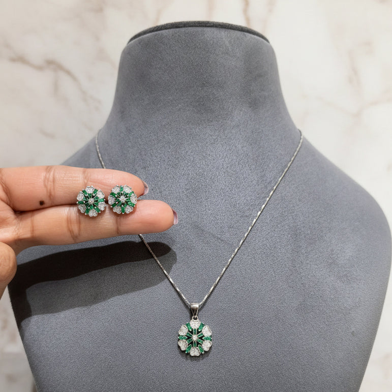Midnight Garden Green Halo Diamond Pendant Set (Only Pendant Set)