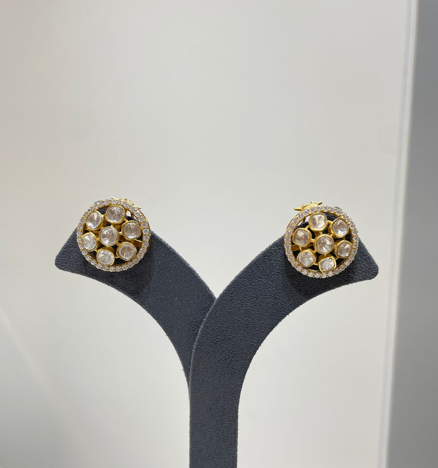 925 Silver Floral With Outer Polki Earrings