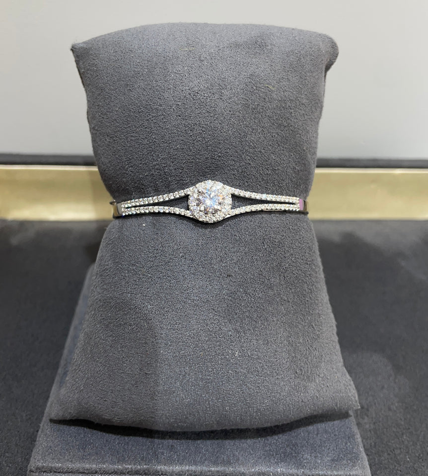 DIAMOND SOLITAIRE LOOK PURE SILVER BRACELET