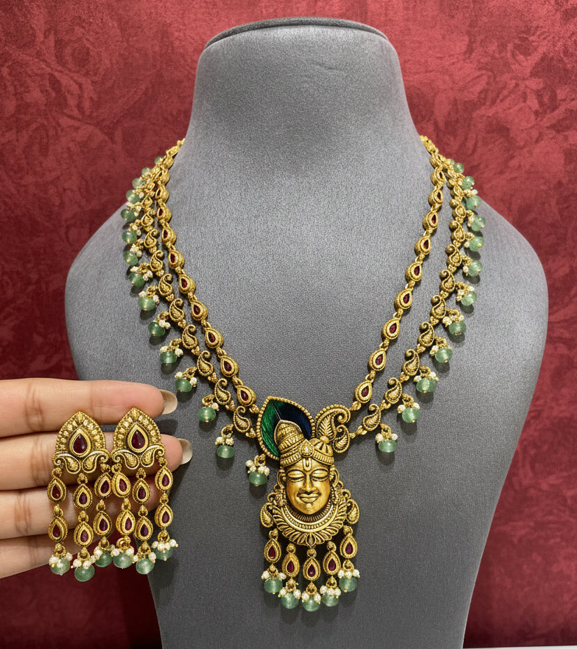 Antique Gold Sculpted Lord Shrinathji Long Set