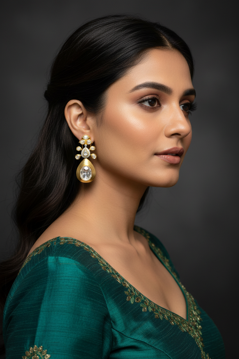 Heritage Moissanite Polki Teardrop Earrings