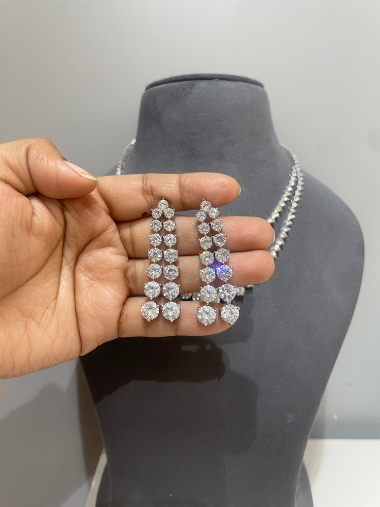 925 Silver Eternal Spark Double Line Moissanite Diamond Necklace Set