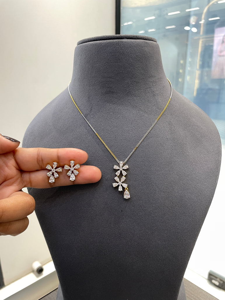 925 Silver Flower Gold & Silver Colour Pendant Set