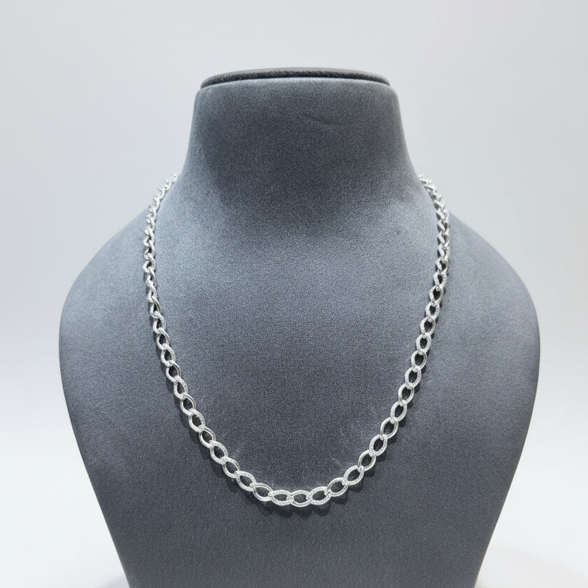 Silver Textured Oval Link Men's Chain