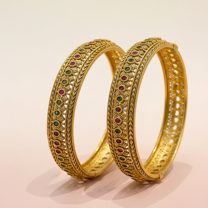 Multi Coloured Stone Antique Gold Look Bangle