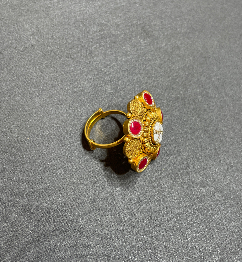 925 Silver Oversized Floral Real Gold Look Ring