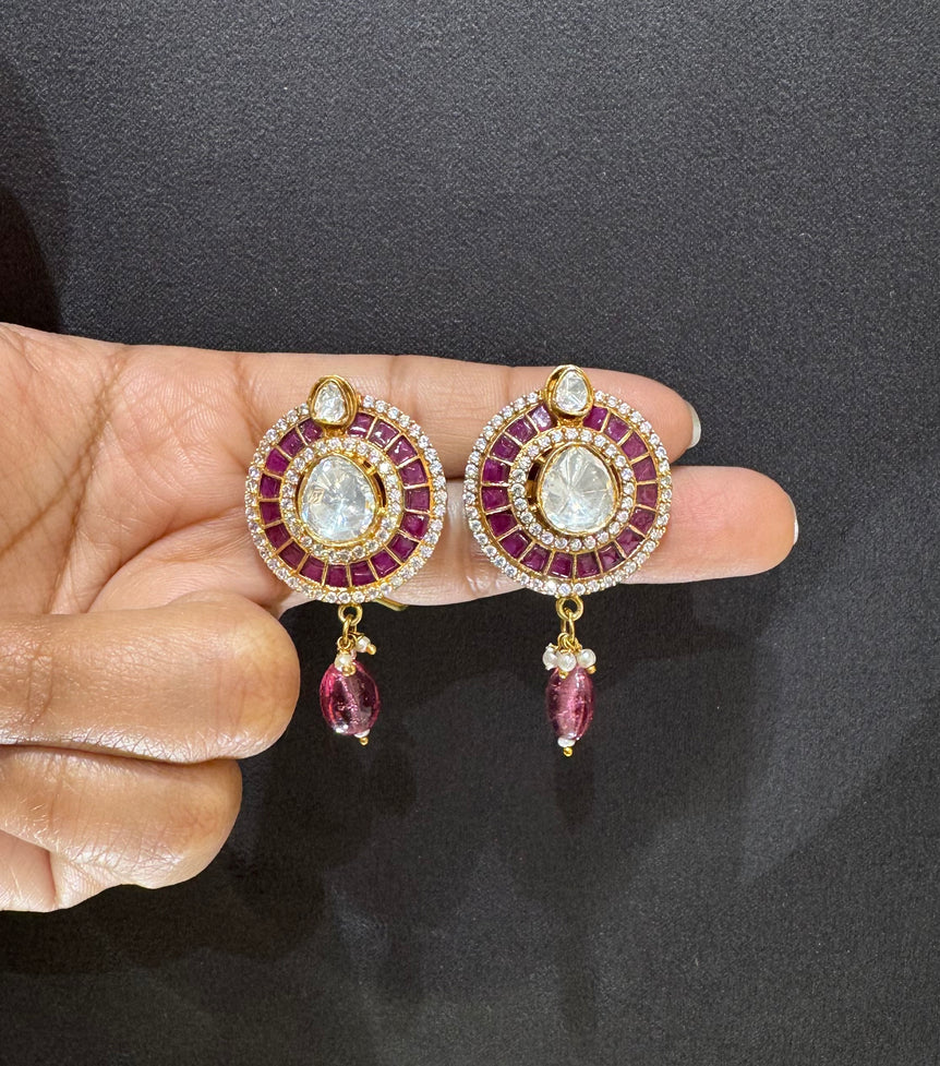 925 Silver Ruby & Polki Earrings