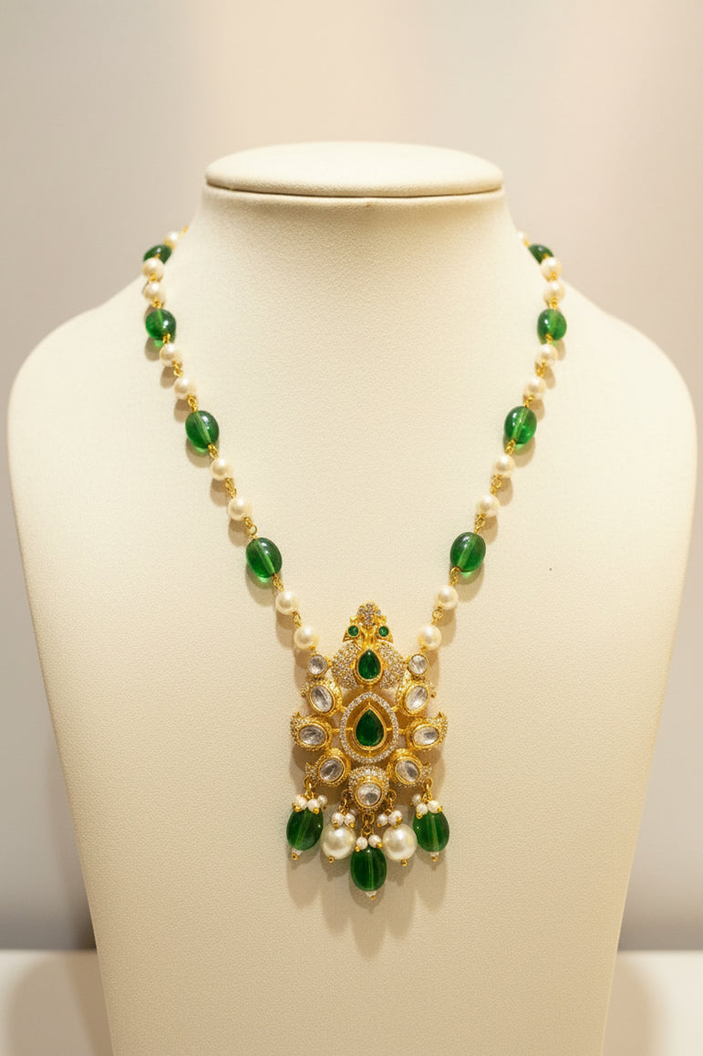 Emerald Crest Moissanite Polki Pendant