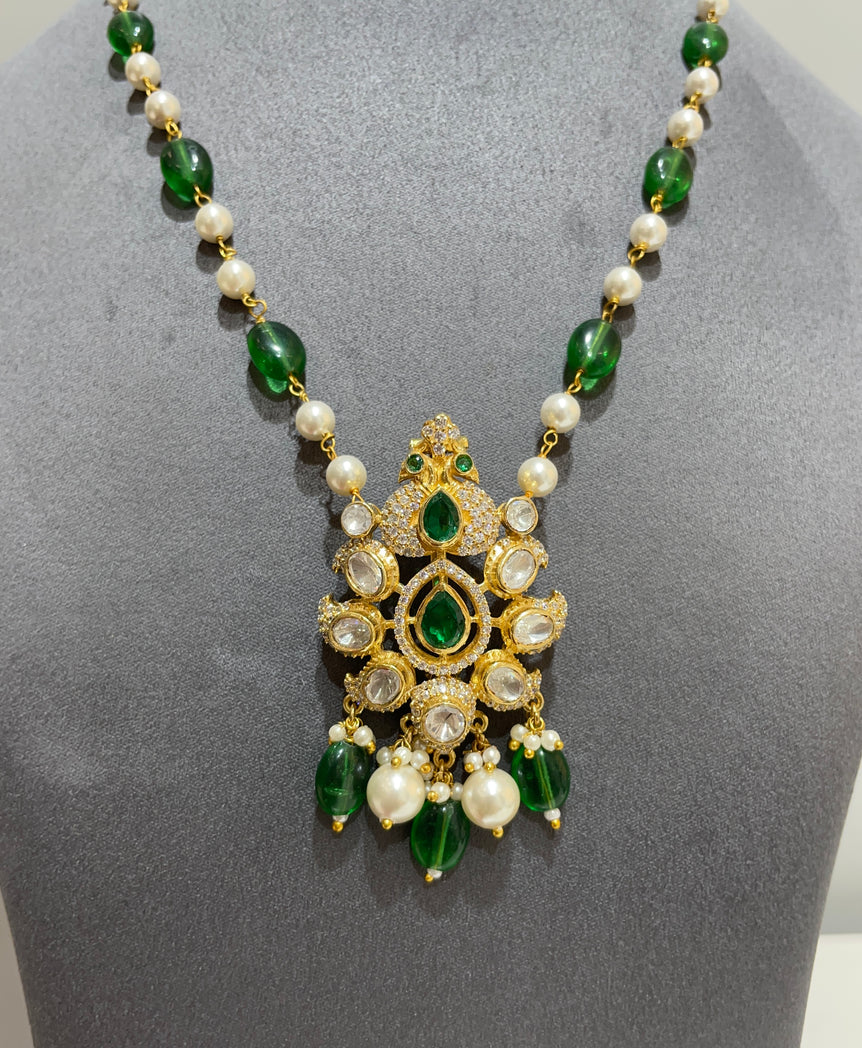 925 Silver Traditional Peacock Polki Pendant