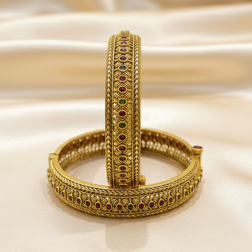 Multi Coloured Stone Antique Gold Look Bangle