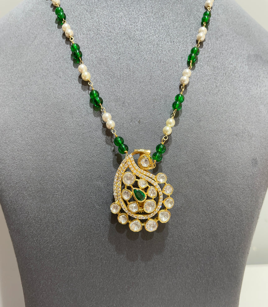 925 Silver Traditional Polki Pendant