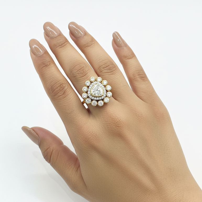 Pear Heart Cut Moissanite Polki Sunburst Ring