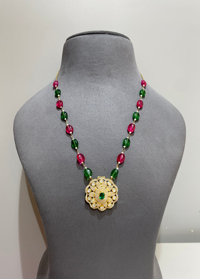 925 Silver Traditional Floral Polki Pendant
