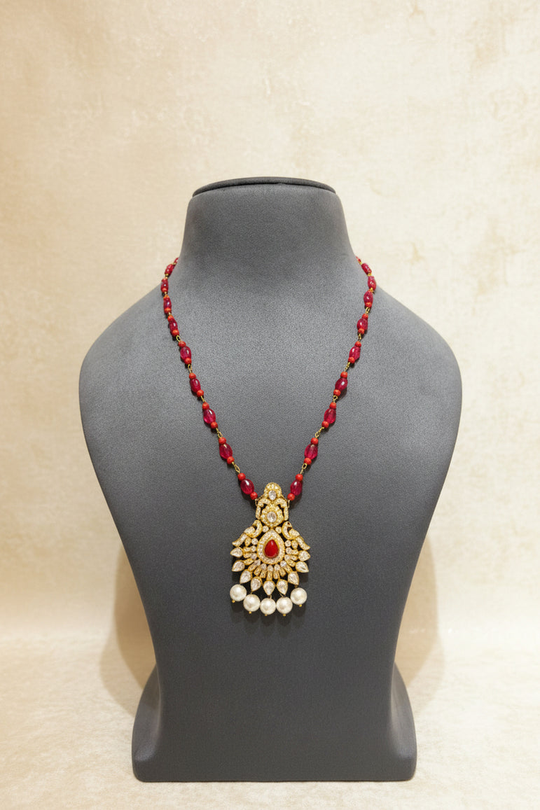 Crimson Shield Moissanite Polki Pendant Set