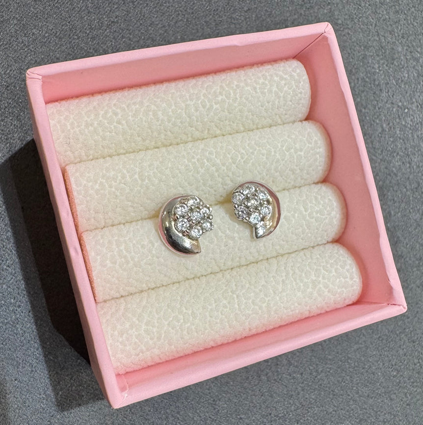 925 Silver Moon Like Floral Diamond Look Studs
