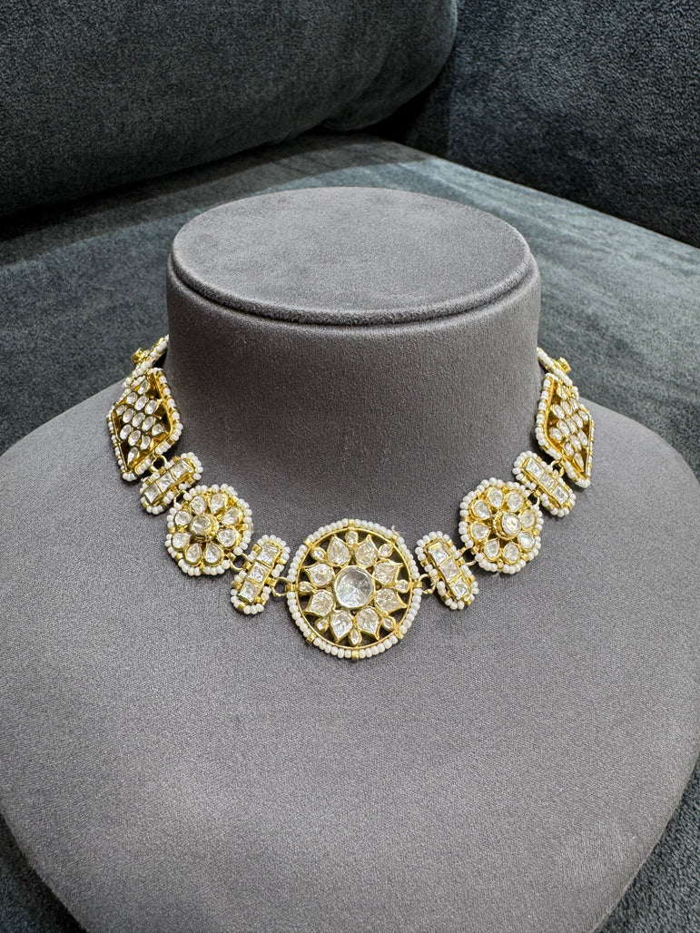 925 Silver White Beads Polki Matha Patti