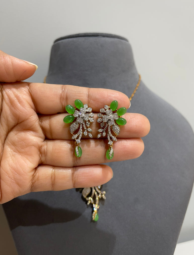 DESIGNER GREEN FLOWER PURE SILVER PENDANT SET WITHOUT CHAIN