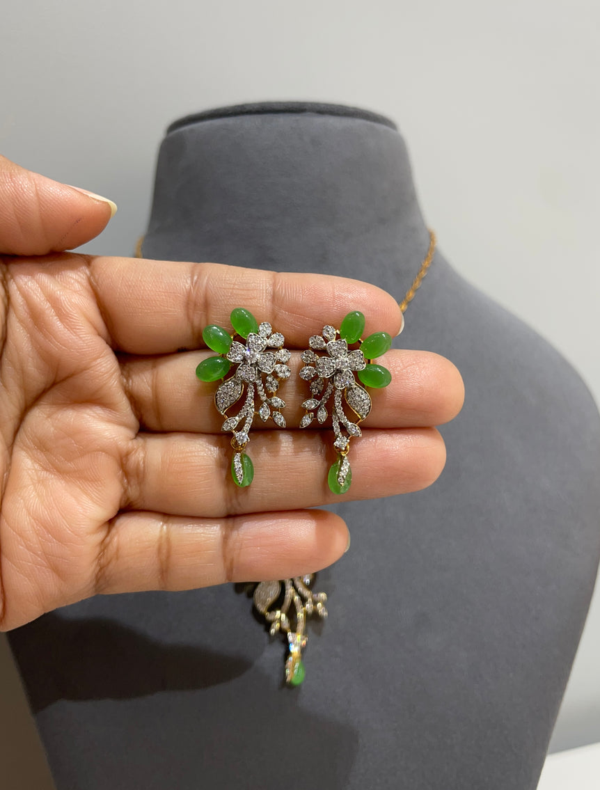 DESIGNER GREEN FLOWER PURE SILVER PENDANT SET WITHOUT CHAIN