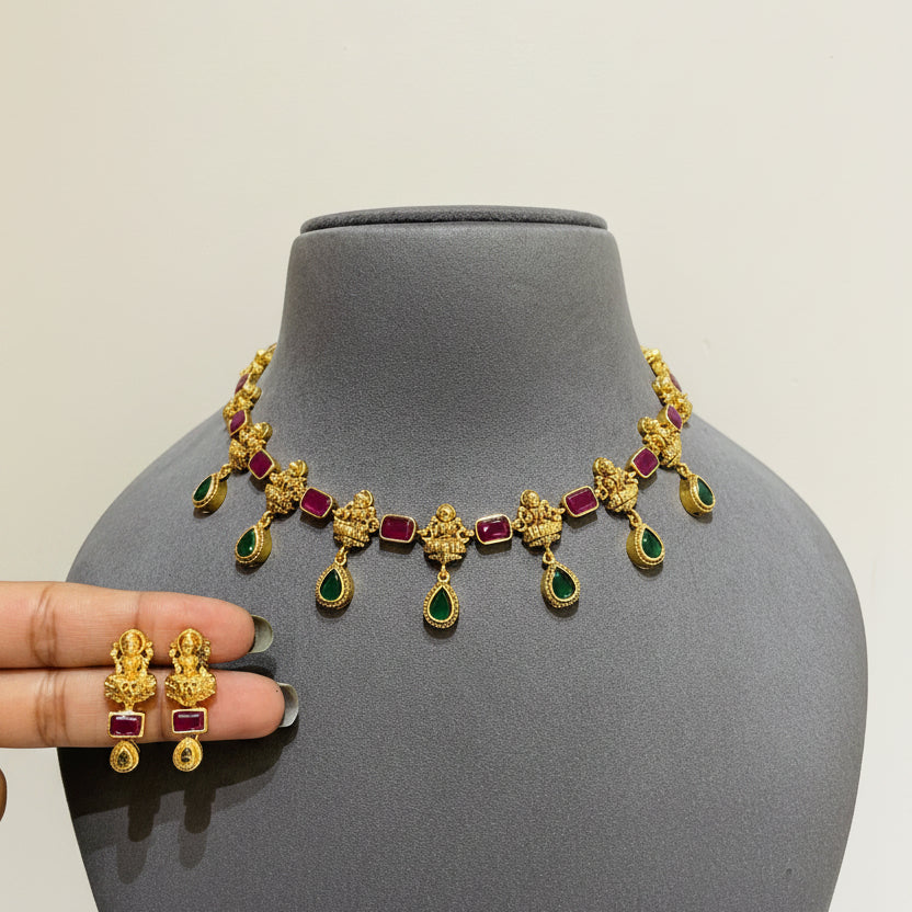 Imperial South Indian Temple Laxmi And Ruby Gold Look Set