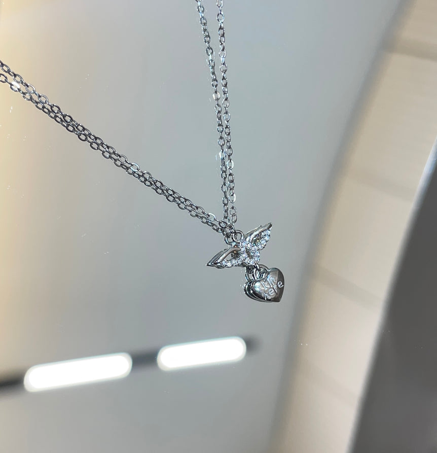 925 Silver Angel Heart Drop Pendant