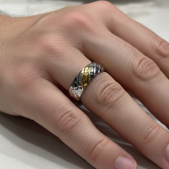 Modern Geometric Grid Men's Band Ring