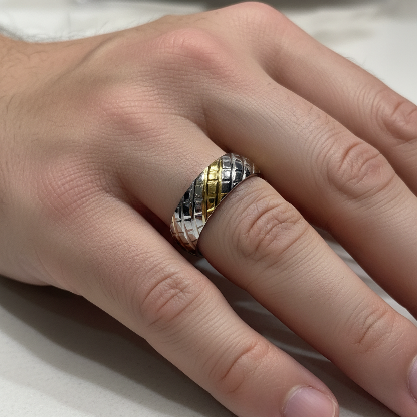 Modern Geometric Grid Men's Band Ring
