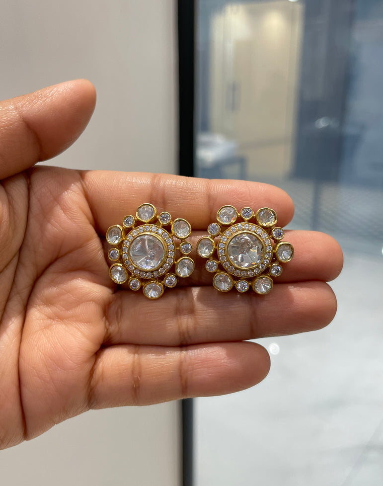 925 Silver Floral Polki Earrings