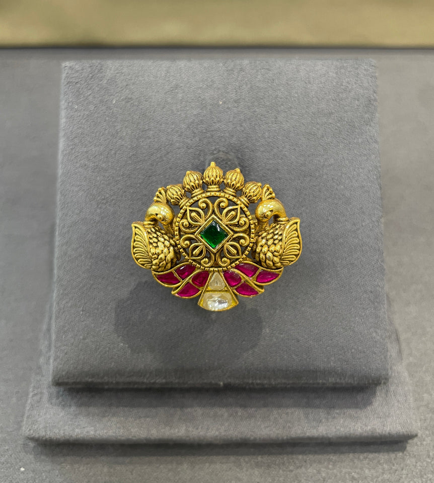 925 Silver Peacock Design Antique Gold Look Ring