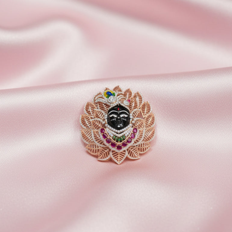 Royal Peacock & Leaf Frame Krishna Moissanite Diamond Pendant