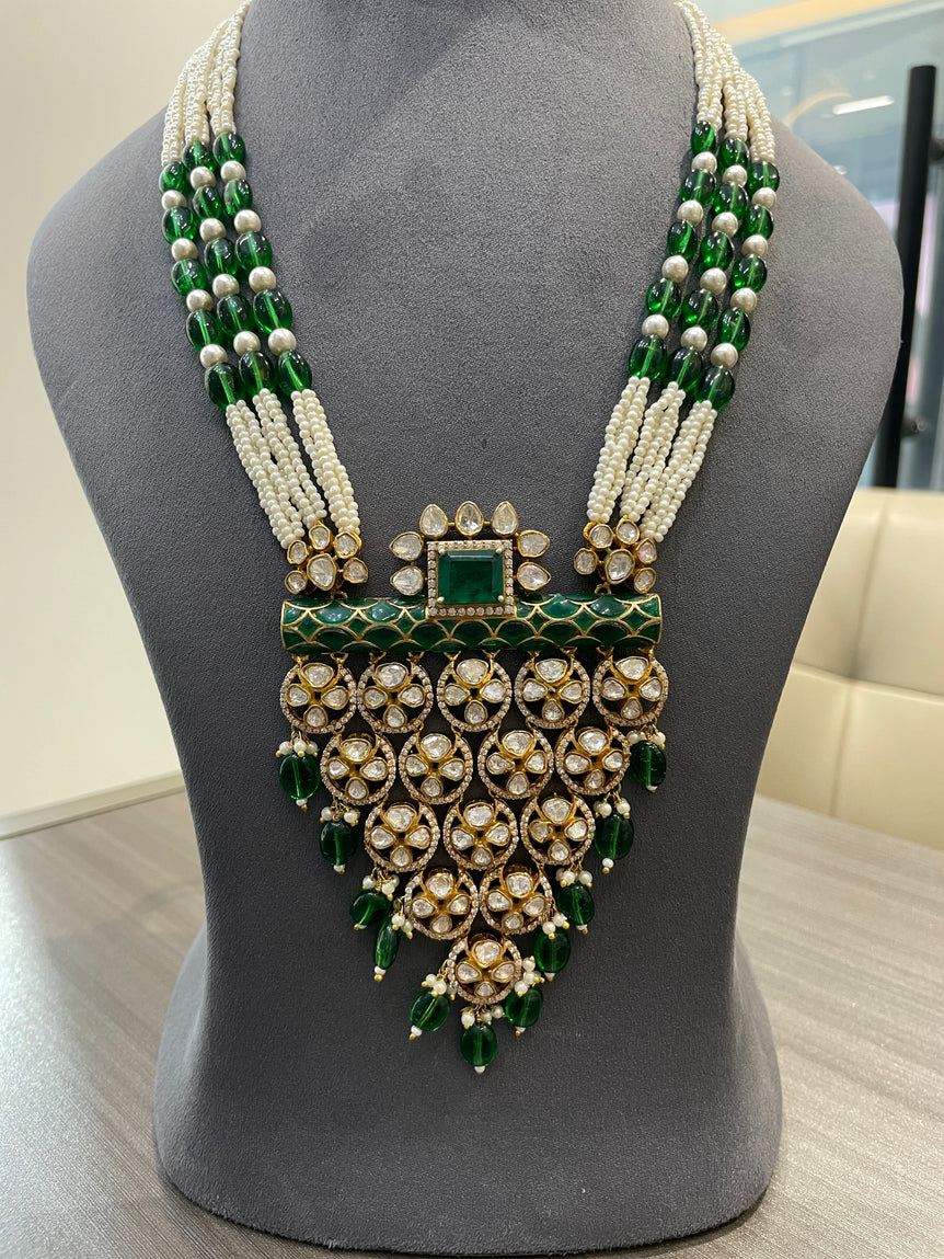 925 Silver Bloomfall Polki Necklace Set