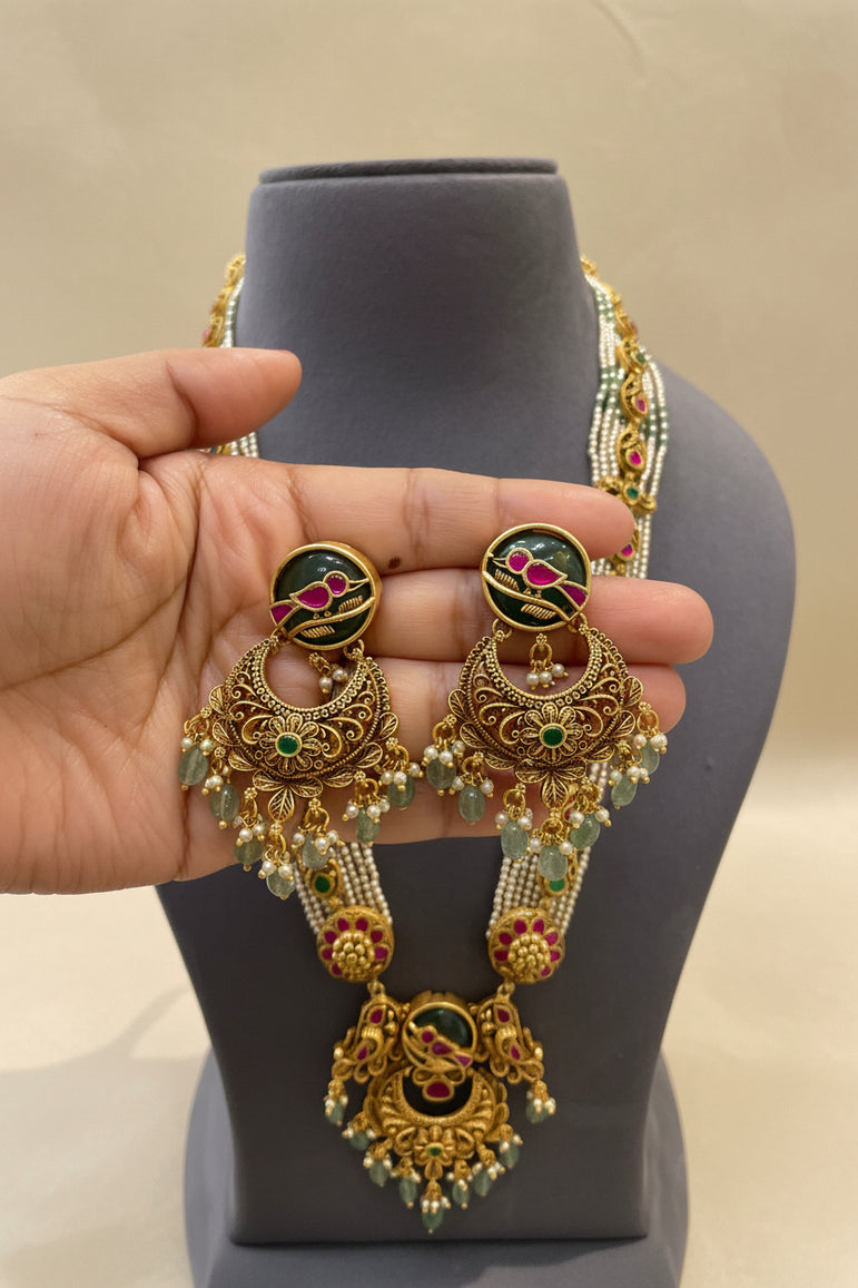Antique Peacock Pearl Gold Look Haar Set