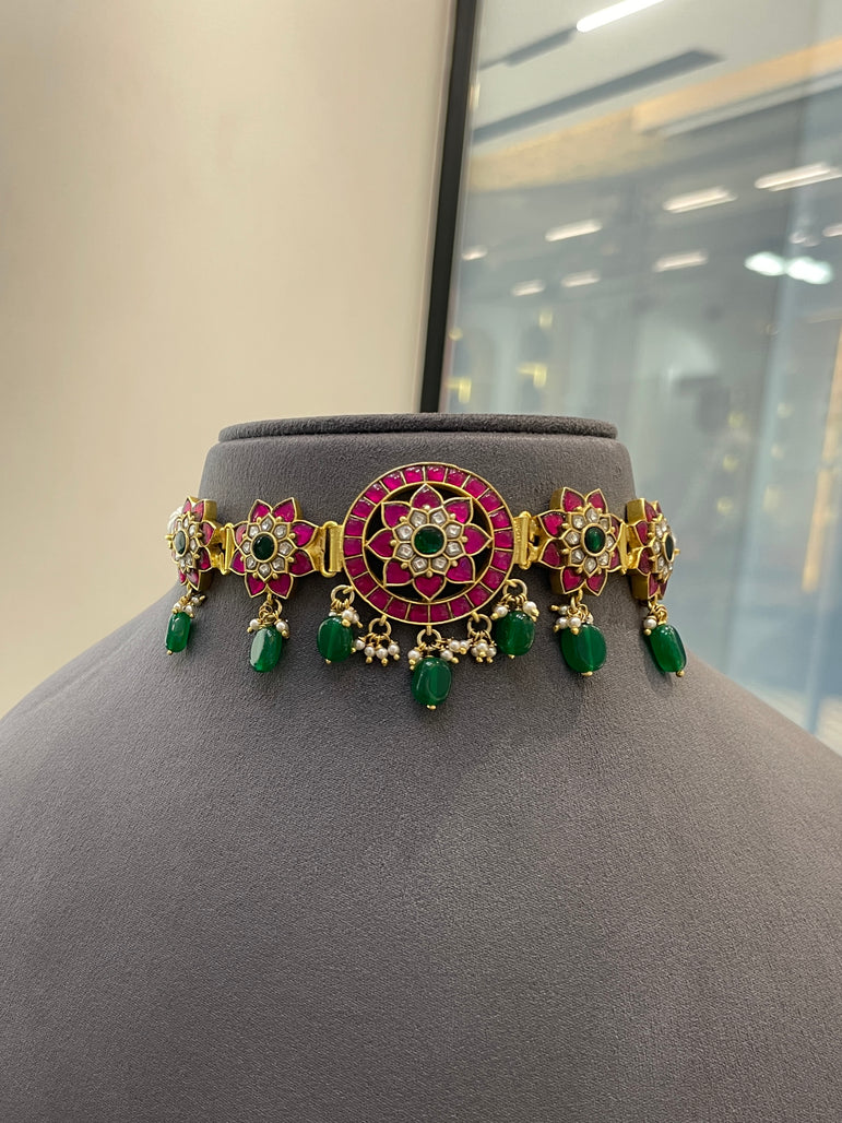 925 Silver Ruby Bloom Choker