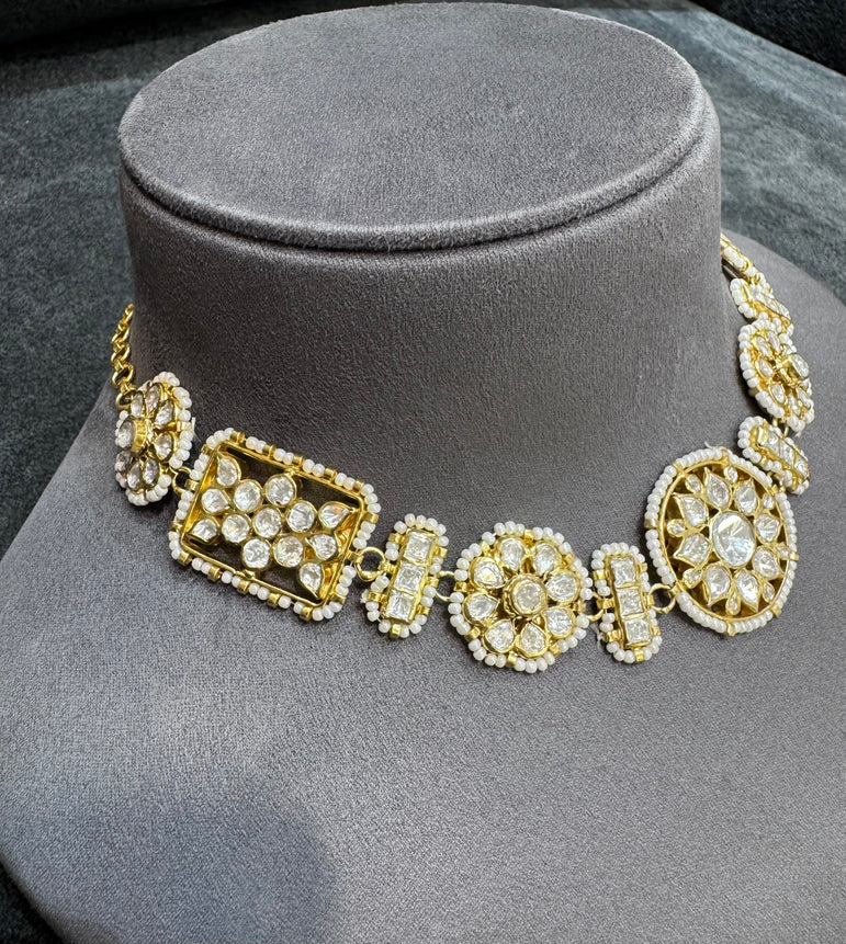 925 Silver White Beads Polki Matha Patti