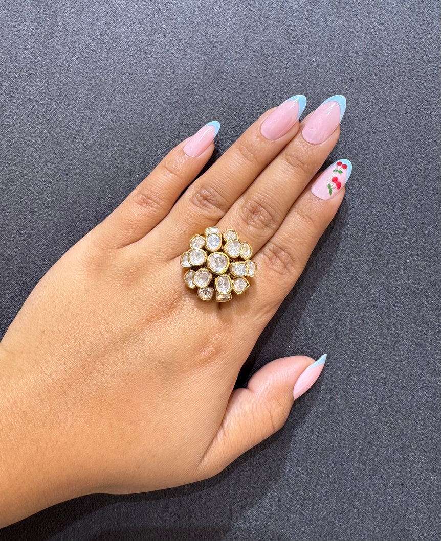 925 Silver Blooming Polki Ring