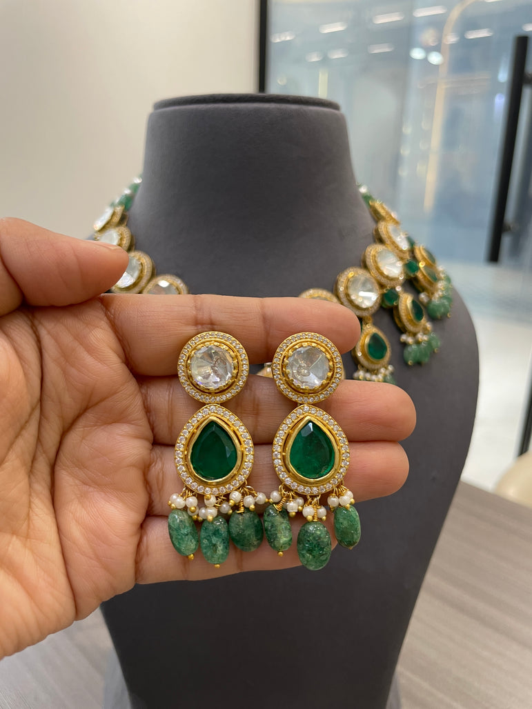 925 Silver Rubani Polki Necklace Set